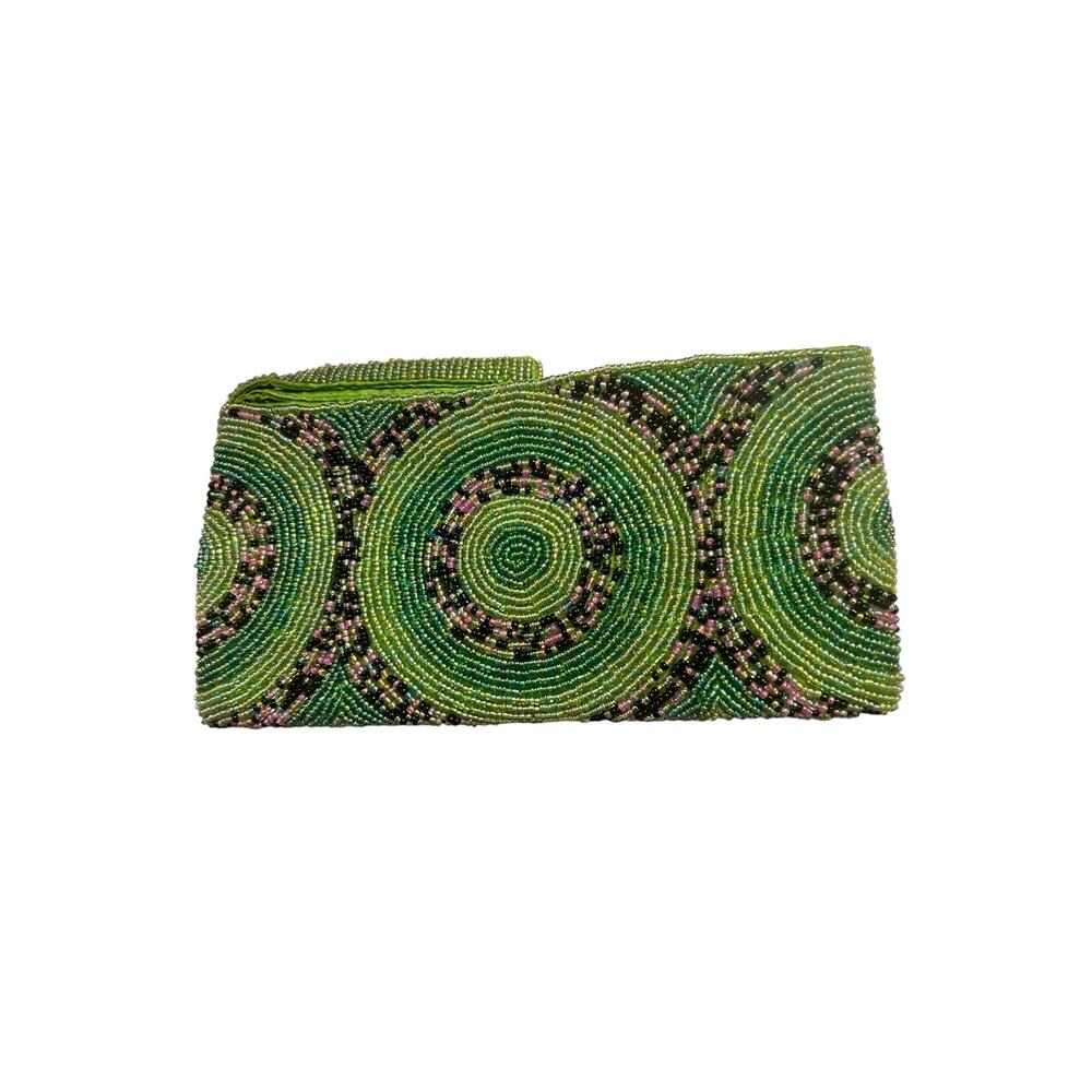 Vintage  Y2K Women's Green hand-beaded indie wallet clutch whimsical bag - Picture 3 of 8